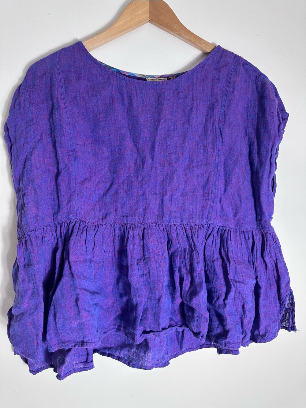 Anthropologie Tyra Linen Top by Holding Horses Purple Peplum Boxy Top